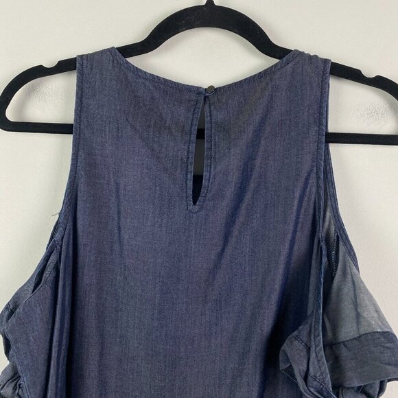 Banana Republic Blue Chambray Cold Shoulder Top Size M Petite Short Sleeve - Picture 7 of 10